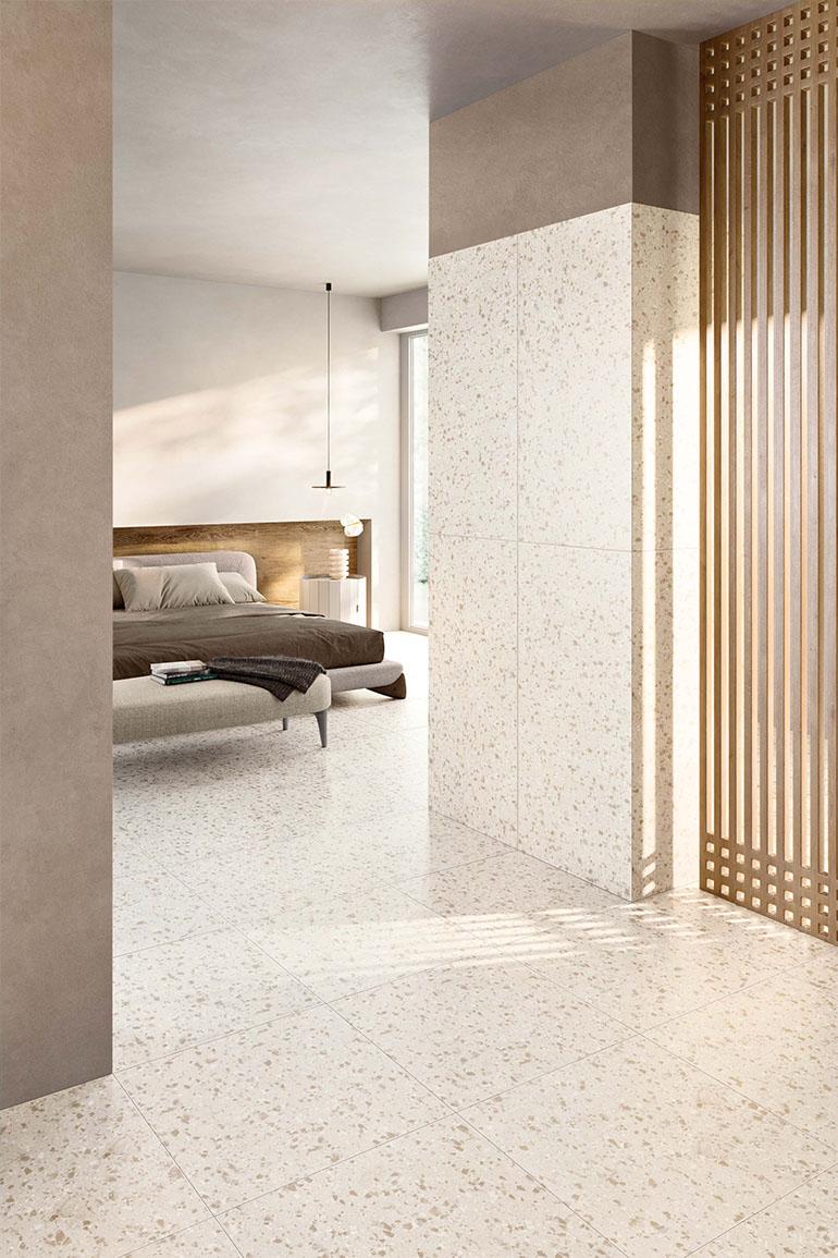 La nuova collezione Terrazzotech di Casalgrande Padana è proposta in sei diverse cromie (Tech Antracite, Argento, Beige, Bianco, Grigio e Nero) con finitura naturale, levigata e antiscivolo Bocciardata e declinata in tre formati (30x60 cm, 60x60 cm e 60x120 cm) in spessore 9,4 mm e in spessore 14 mm nel formato 60x60 cm, in superficie naturale. 